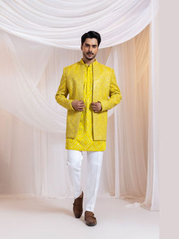 SMRITI - Yellow Geometric Solflectra Kurta and Pant with Jacket