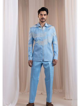 SMRITI - Blue Embroidered Tideform Shacket and Pant