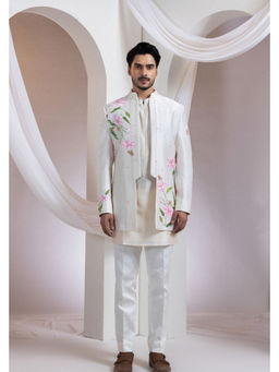 SMRITI - Ivory Field Achkan Kurta and Pant with Nehru Jacket