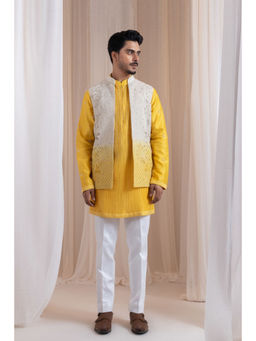 SMRITI - Yellow Embellished Sunstrike Kurta and Pant with Nehru Jacket