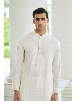 Philocaly - Dove Slim Fit Embroidered White Kurta