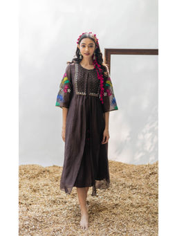 AM by Anita Mittal - Zuri Mul Chanderi Black Jacket Tunic With Inner