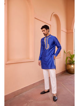 ISHA GUPTA TAYAL - Blue Dori and Hand Embroidered Silk Kurta and Pant Set
