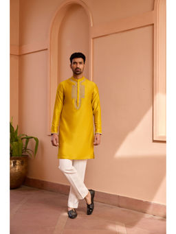 ISHA GUPTA TAYAL - Yellow Dori and Hand Embroidered Silk Kurta and Pant Set