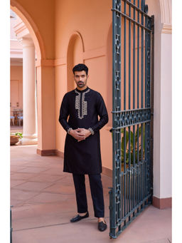 ISHA GUPTA TAYAL - Black Dori and Hand Embroidered Silk Kurta and Pant Set