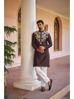 ISHA GUPTA TAYAL - Brown Dori and Hand Embroidered Silk Kurta and Pant Set