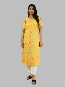 Meeta's - Yamini Yellow Handloom Cotton Slub Kurta With Pant