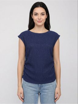 R&B - Blue Solid Women Short Sleeves Top