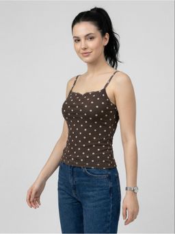 R&B - Brown Printed Women Sleeveless Top