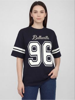R&B - Navy Blue Solid Women Short Sleeves Top