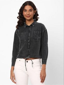 R&B - Women Black Long Sleeves Solid Top