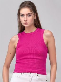 98 Degree North - Women Pink Ribbed Cotton Tank Top