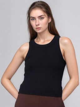 98 Degree North - Women Black Ribbed Cotton Tank Top