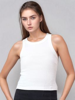 98 Degree North - Women Off White Ribbed Cotton Tank Top