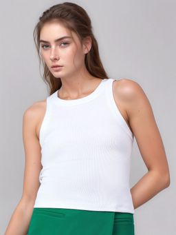 98 Degree North - Women White Ribbed Cotton Tank Top