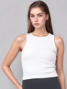 98 Degree North - Women Off White Ribbed Cotton Tank Top