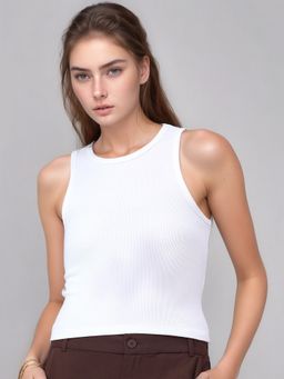 98 Degree North - Women White Ribbed Cotton Tank Top