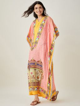 The Kaftan Company - Pink and Orange Ornate Floral Kaftan