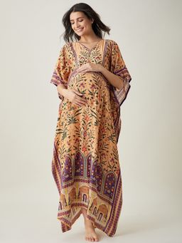 The Kaftan Company - Beige Royal Floral Garden Nursing Kaftan