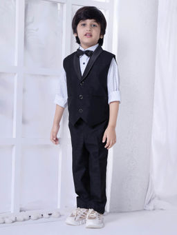 Mini Stitch - Black Waistcoat Jacket with Bow for Boys (Set of 4)