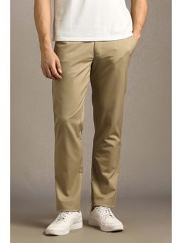 Louis Philippe - Men Beige Solid Flat Front Formal Trouser