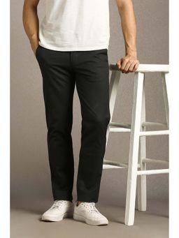 Louis Philippe - Men Black Solid Flat Front Formal Trouser