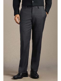 Louis Philippe - Men Grey Solid Flat Front Formal Trouser
