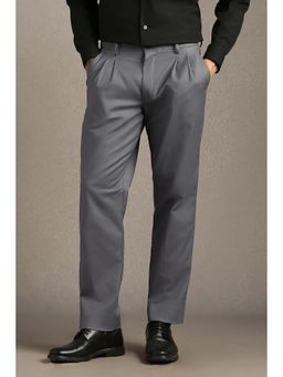 Louis Philippe - Men Grey Solid Pleated Casual Trouser