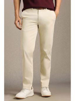 Louis Philippe - Men Beige Solid Flat Front Casual Trouser