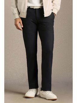 Louis Philippe - Men Black Solid Flat Front Casual Trouser