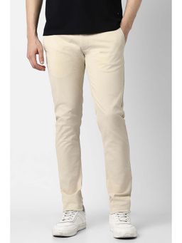 Peter England - Men Beige Solid Slim Fit Casual Trouser