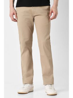 Peter England - Men Beige Solid Slim Fit Casual Trouser