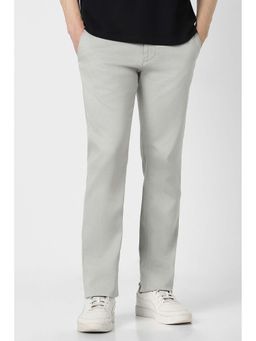 Peter England - Men Grey Textured Slim Fit Casual Trouser