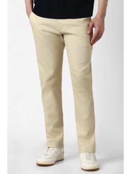 Peter England - Men Beige Textured Slim Fit Casual Trouser