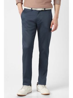 Peter England - Men Navy Textured Slim Fit Casual Trouser