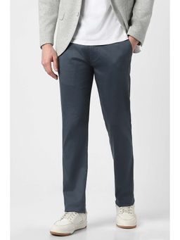 Peter England - Men Grey Textured Super Slim Fit Casual Trouser
