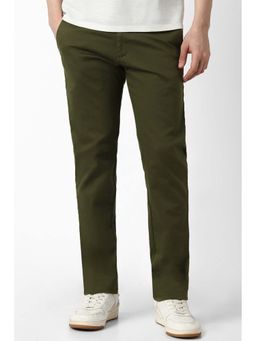 Peter England - Men Olive Solid Slim Fit Casual Trouser