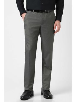 Peter England - Men Grey Textured Formal Trouser