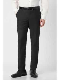 Peter England - Men Black Textured Formal Trouser