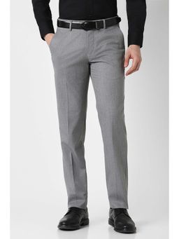 Peter England - Men Grey Textured Formal Trouser