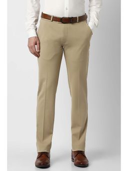 Peter England - Men Beige Solid Formal Trouser