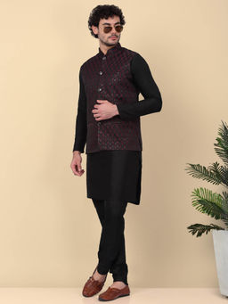 Kraft India - Men's Silk Blend Kurta and Churidar with Embroidered Pink Nehru Jacket (Set of 3)
