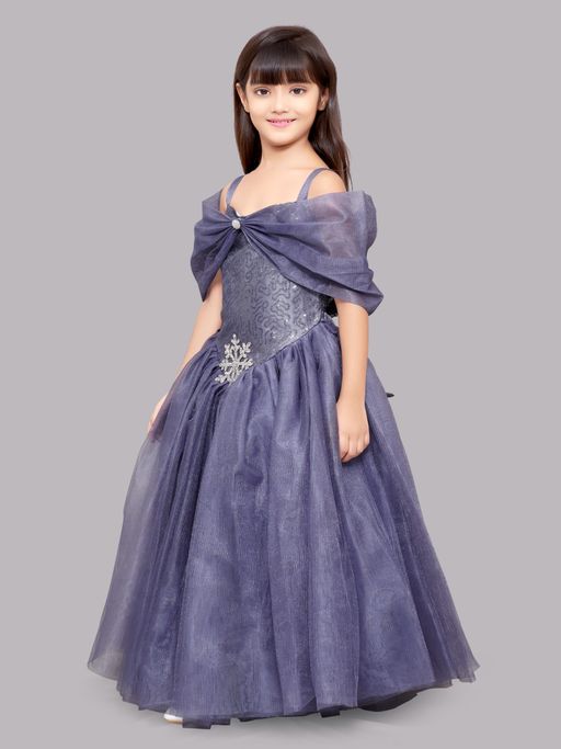 open lace back dress Long Cheap Grey Princess Flower Girl Dresses Purple Party Dress for Ki –  QueenaBridal main image 0