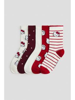 H&M - Girls Multi-Color 5-Pack Motif-Detail Socks