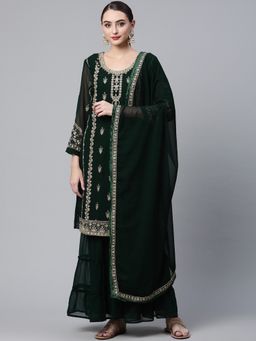 Readiprint - Semi-Stitched Straight Georgette Green Kurta with Bottom and Dupatta (Set of 3)