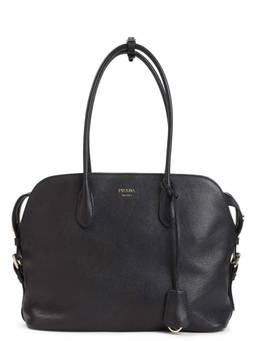 PRADA - Black Logo Top Zip Large Tote Bag with Charms