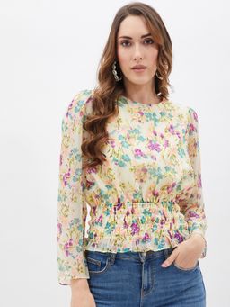 Kibo - Womens Polyester Off-White Floral Print Blouse