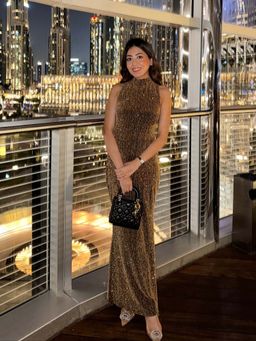 MISS MOSA BY AKANKSHA - Miro Sequined Party Maxi Dress in Gold