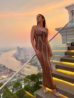 MISS MOSA BY AKANKSHA - Rubert Embellished Party Maxi Dress in Beige
