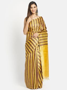 Fabindia - Yellow Silk Blend Woven Saree without Blouse